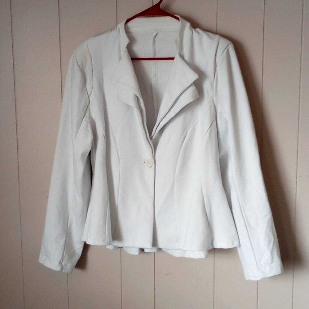 White Blazer Ruffles High Low Casual Suit Jacket